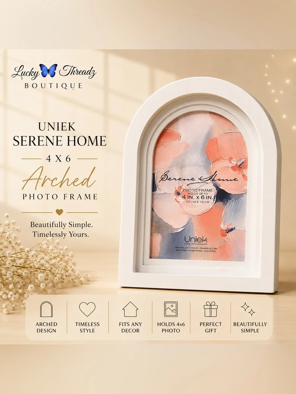 Arched Photo Frame - White-Uniek Serene Home